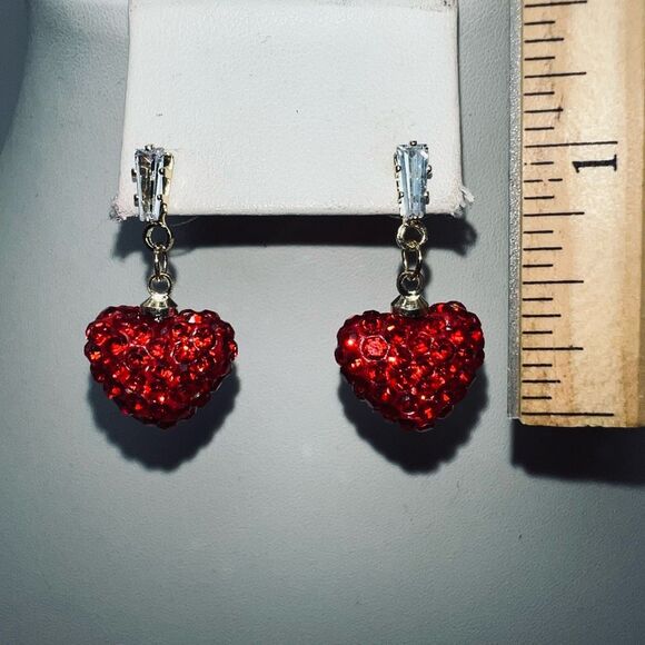 Crystal Red Heart and Clear Crystal Earrings - Picture 4 of 5